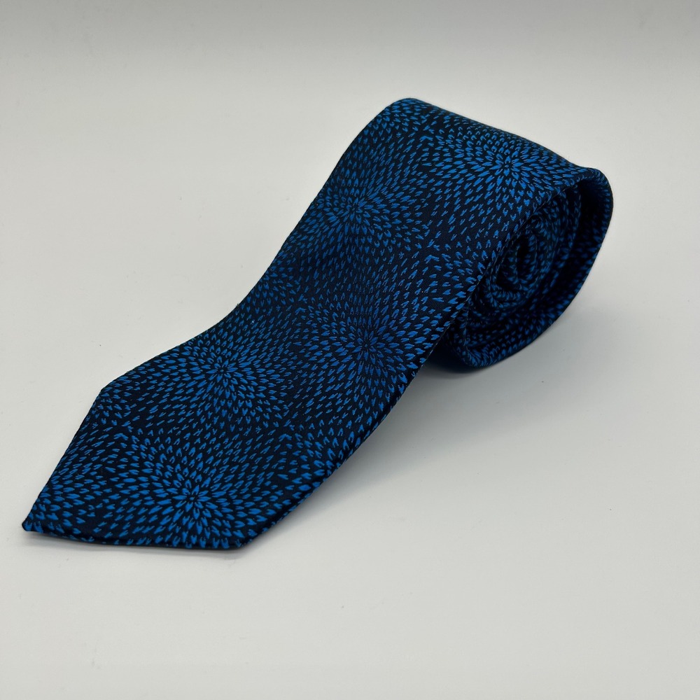 Charles Tyrwhitt Necktie Mens OS Blue Geometric Floral Silk Woven Classic 3.25"